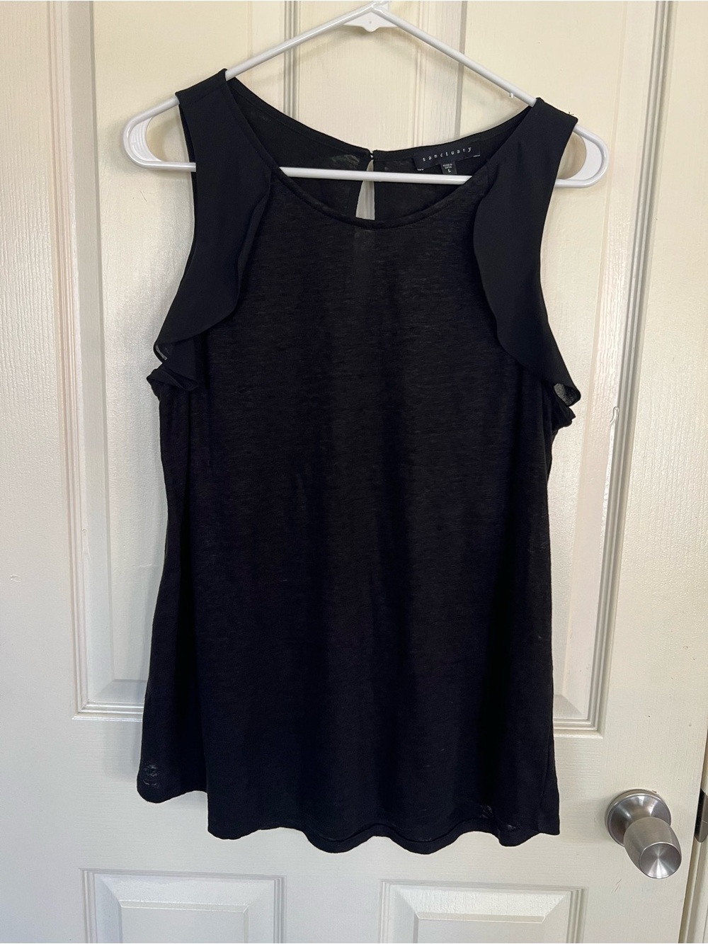 Sanctuary Black Linen Blend Ruffle Sleeve Tank Top Size Large
